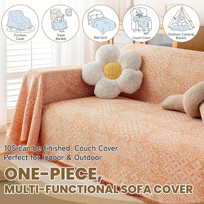 ROOMLIFE Orange Couch Cover Boho Sofa Covers - Image 6