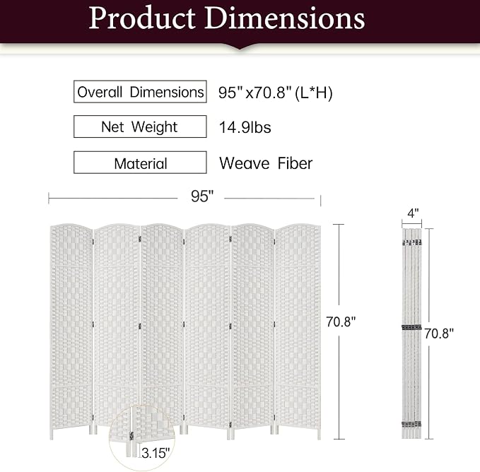 Rose Home Fashion 6 ft Tall Room Divider, Room Dividers and Folding Privacy - Image 3