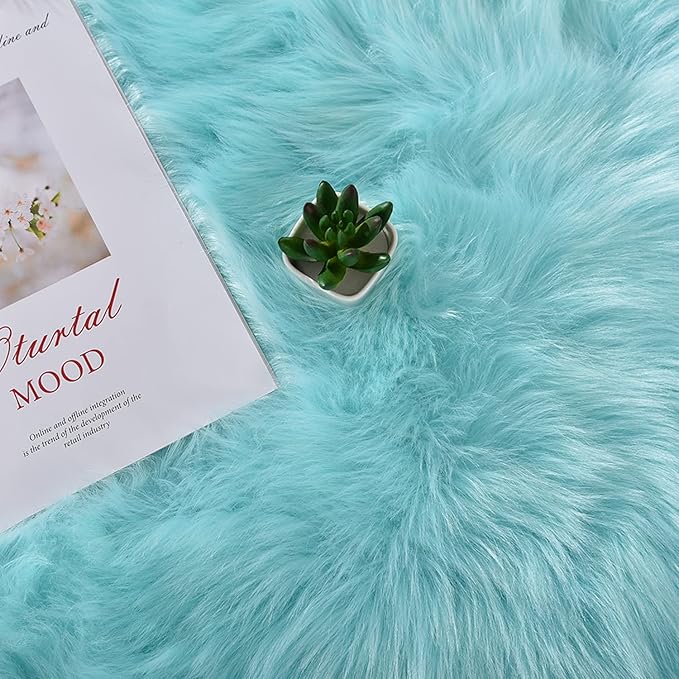 Latepis Big Rugs for Bedroom Teal 6.7x10 Area Rug Light Blue Faux Sheepskin Fur - Image 7