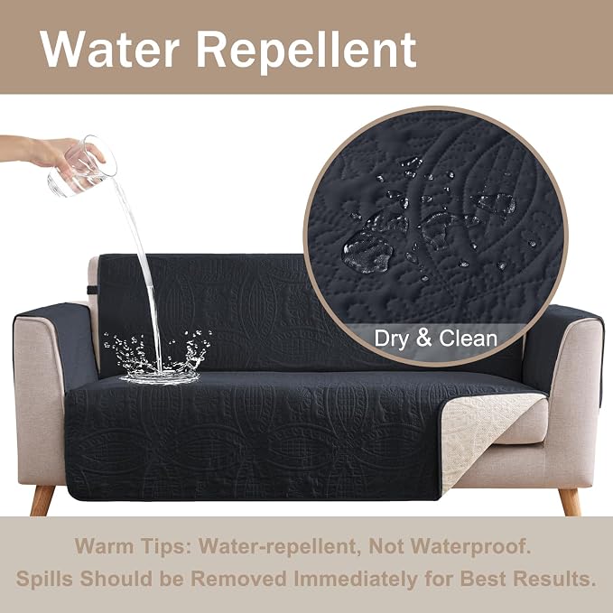 Blue Loveseat Covers for 2 Cushion Couch, Water-Repellent Slip Covers for Sofa - Image 3