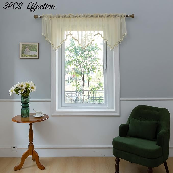 PearAge Beaded Sheer Valance Curtains - Image 7