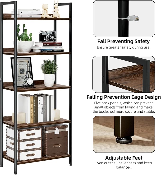 NUMENN Bookshelf, 5 Tier Bookshelves, Home Office Bookcase Shelf Storage - Image 6