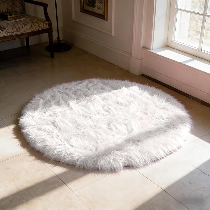 Ultra Soft Faux Fur Rug, Fluffy Shaggy 3ft Round Area Rug - Image 5