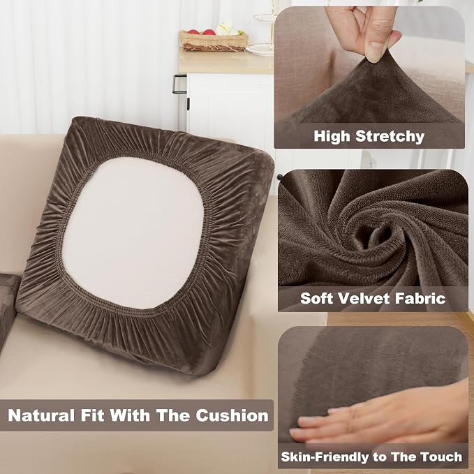 NAISI Couch Cushion Covers 1 Piece Velvet Stretch Loveseat Cover or 2 Seat Sofa - Image 3