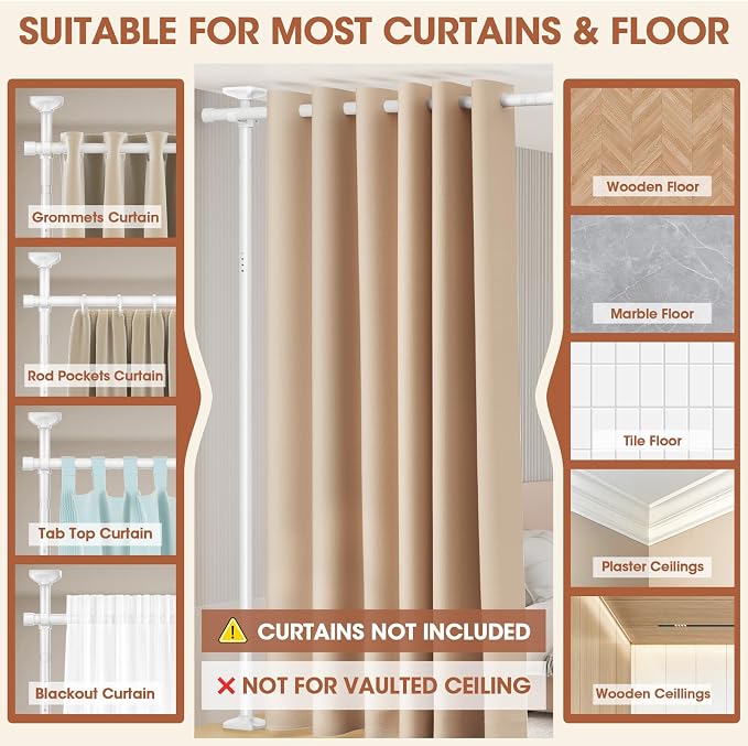 SUNALLY Room Divider Curtain Rod, No Drilling Wall Divider - Image 4