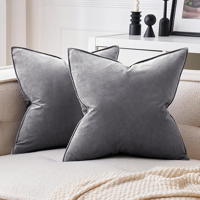 MIULEE Dark Grey Velvet Throw Pillow Covers 18x18 Soft Decorative Solid Square by MIULEE