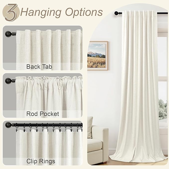 78 Inch Curtains 2 Panel for Bedroom Full Blackout Neutral Boho Window Drape - Image 6