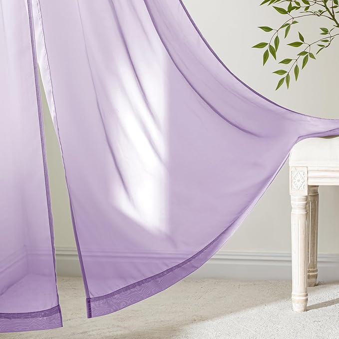 MIULEE Light Purple Sheer Curtains 84 Inches Long, 4 Panels Set, Lavender Light - Image 5