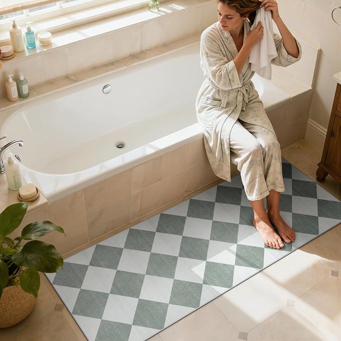 Beeiva Checkered Print Bathroom Runner Rug 2x6, Washable Non Slip Runner Rug - Image 6