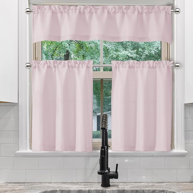 Chyhomenyc Blush Pink Faux Linen Textured Small Cafe Curtains - Image 8