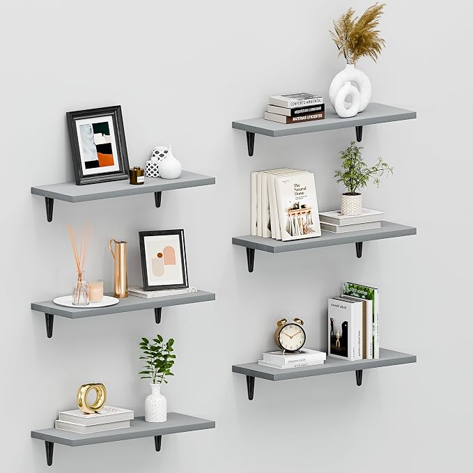SKYSEN Floating Shelves for Wall Set of 6, 15.7in Wood Wall Shelf for Decor by skysen