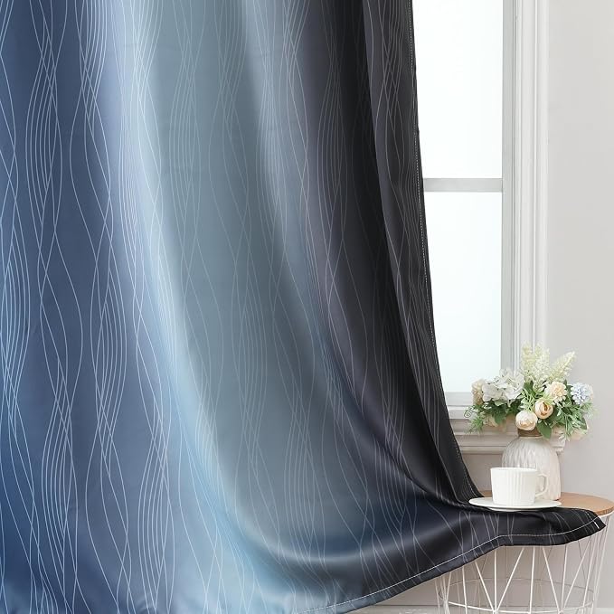 Estelar Textiler Navy Blue and Black Ombre Blackout Curtains 63 Inch Length 2 - Image 6