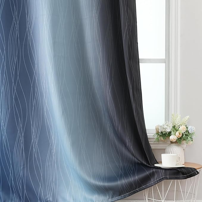 Estelar Textiler Black and Navy Blue Ombre Blackout Curtains 45 Inch Length - Image 6