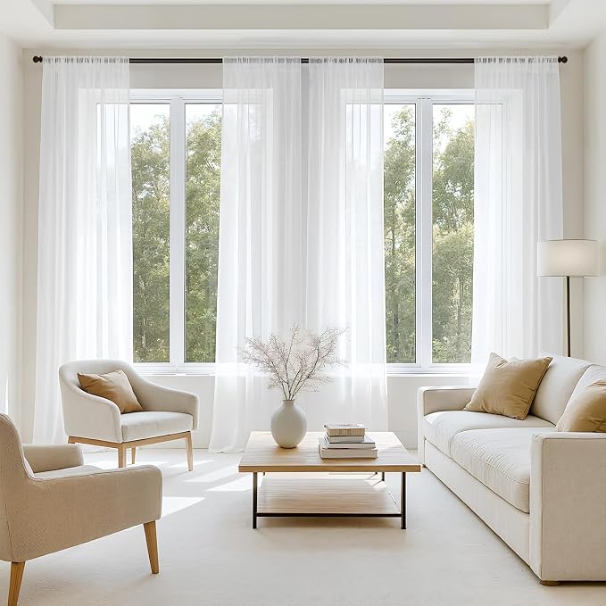 MIULEE White Sheer Curtains 90 Inches Long, 4 Panels Set, Light Filtering Rod by MIULEE