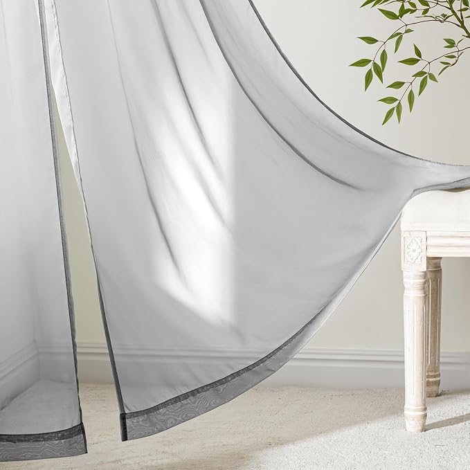 MIULEE Dark Grey Sheer Curtains 63 Inches Long, 4 Panels Set, Rod Pocket Light - Image 6