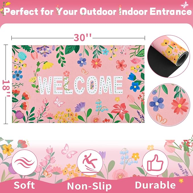 Likiyol Floral Door Mat Outside Entrance, Colorful Flower Welcome Mat Front - Image 2
