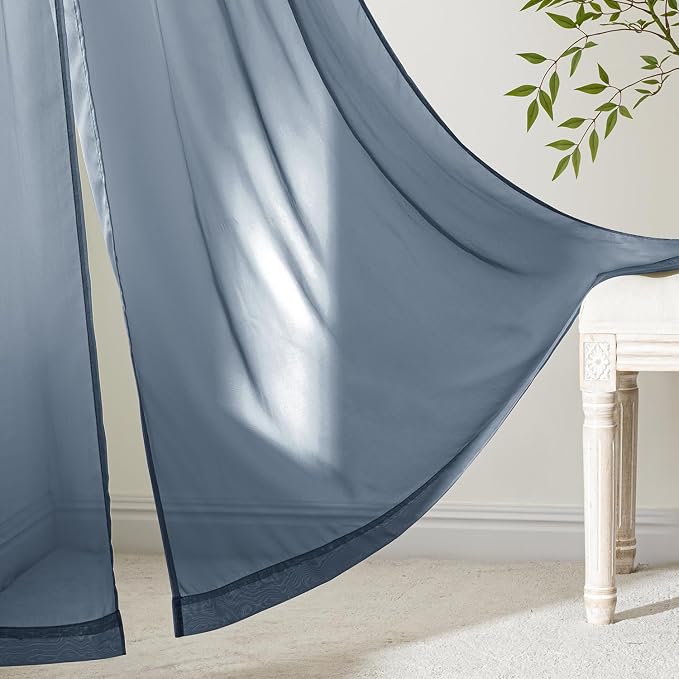 MIULEE Navy Blue Sheer Curtains 72 Inches Long, 4 Panels Set, Light Filtering - Image 6