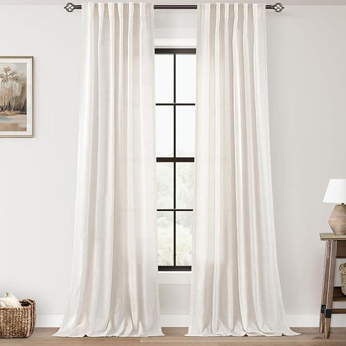 2 Panels Set Cream Linen Curtains 108 inches Long by Jolilight
