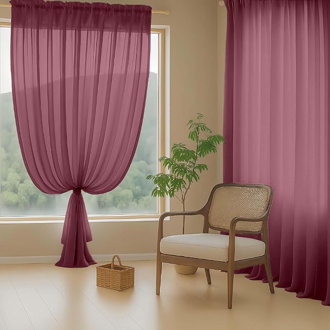 Burgundy Sheer Curtains for Window 72 inches Long 2 Panels, Soft Airy Light - Image 8