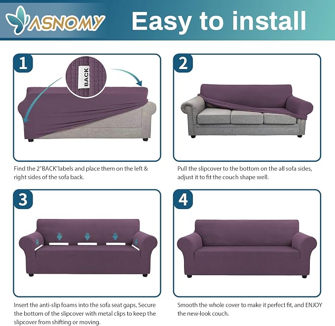 Asnomy Couch Covers for 3 Cushion Couch Stretch Sofa Covers Slipcovers - Image 7