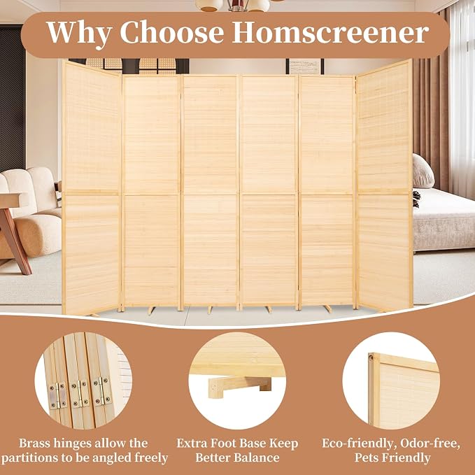 Room Divider Folding Privacy Screens, Hand-Made 67'' High Bamboo Room Dividers - Image 3