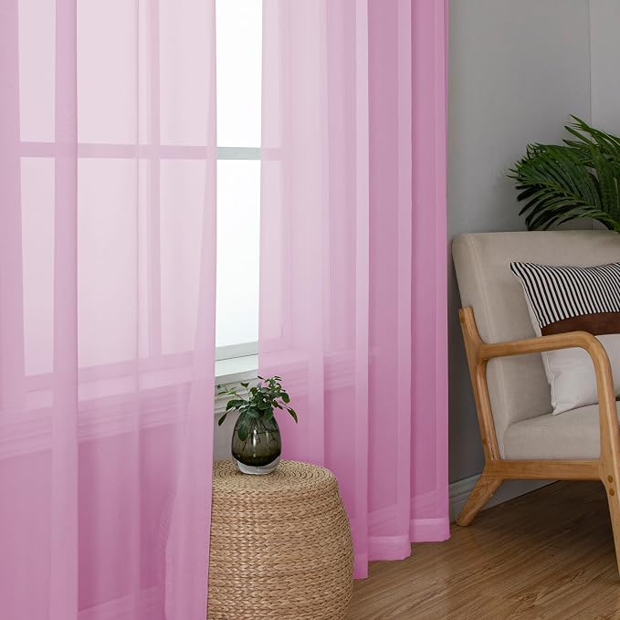 Lecloud Sheer Curtains 96 Inches Long 2 Panels, Light Pink Farmhouse Voile - Image 7