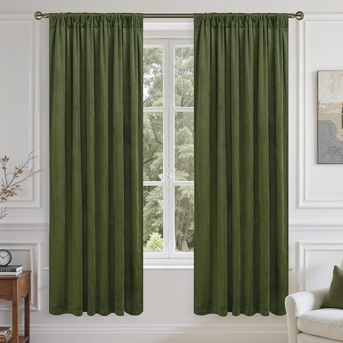 LAMIT Sage Green Velvet Curtains 78 Inches Long, Luxury Thermal Insulated - Image 2