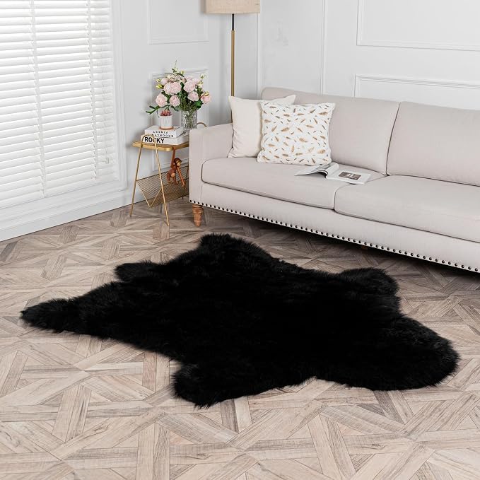 Black Bear Rug Faux Cowhide Rug Animal Print Area Rug Faux Sheepskin Fur Carpet - Image 3