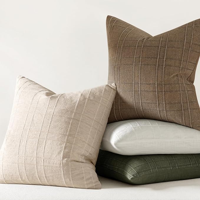 MIULEE Decorative Linen Check Lumar Throw Pillow Covers Neutral Farmhouse - Image 6