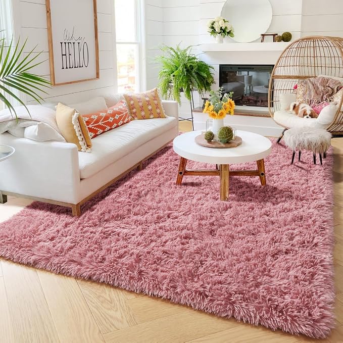 Amdrebio Blush Pink Area Rugs for Girls Bedroom Kids Room, 5x7 Fuzzy Furry - Image 4