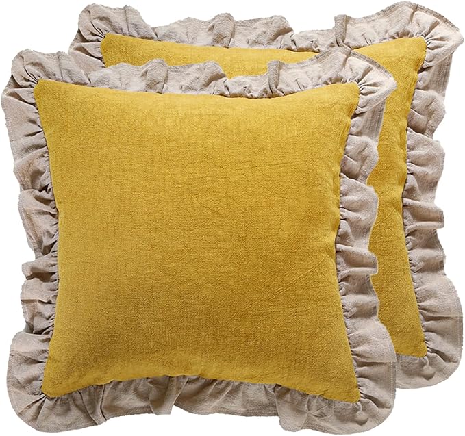 patdrea Shabby Chic Yellow Decorative Throw Pillow Covers 18x18 Set of 2 by patdrea