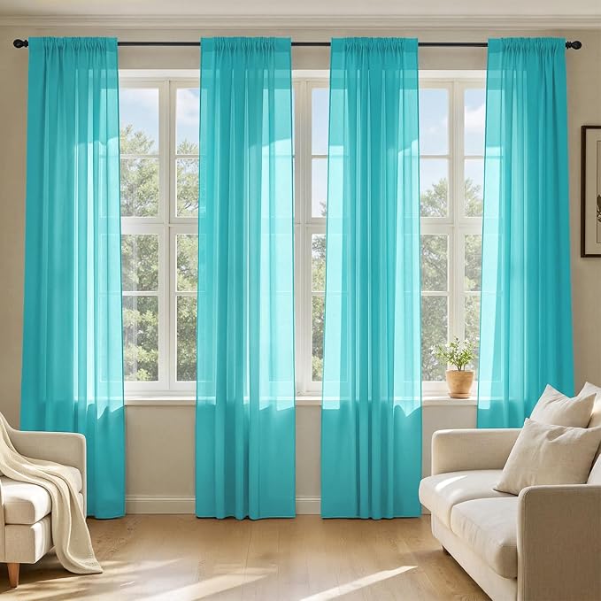 MIULEE Turquoise Sheer Curtains 96 Inches Long, 4 Panels Set, Light Filtering by MIULEE