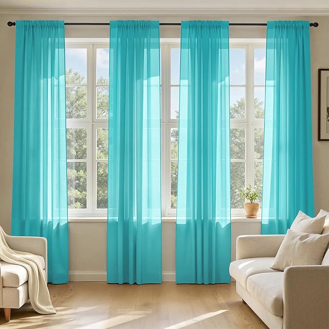 MIULEE Turquoise Sheer Curtains 84 Inches Long, 4 Panels Set, Light Filtering by MIULEE