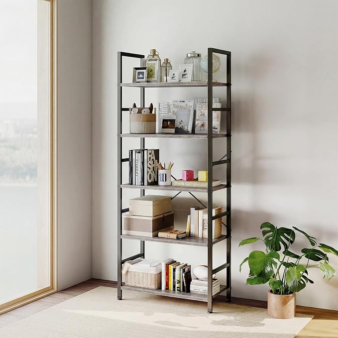 DUMOS 5 Tiers Bookshelf, Classical Book Shelf, Tall Display Shelves in Living - Image 2