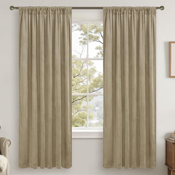 LAMIT Dark Taupe Velvet Curtains 72 Inch - Image 2