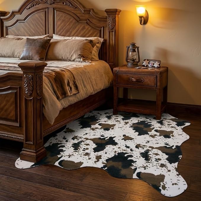 MustMat Cute Cow Print Rugs 4'7''×5'3'' Western Cowboy Decor Faux Cow Hide Rug - Image 7