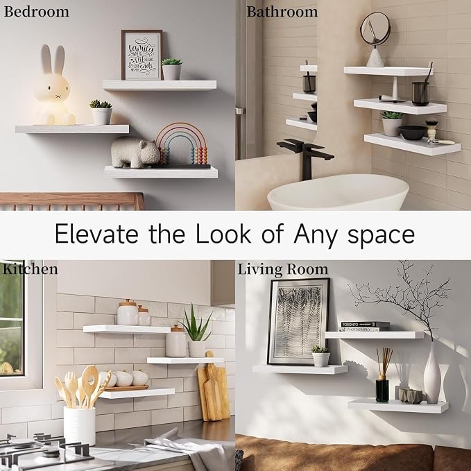 BAYKA White Floating Shelves for Wall – Rustic Wood Wall Shelves - Image 8