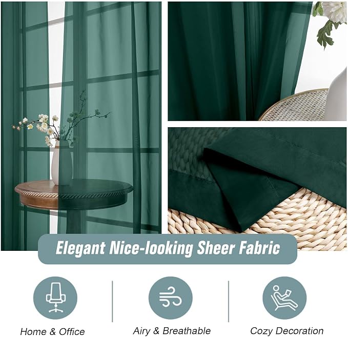 Green Window Sheer Curtains 54 inch Length, Soft Airy Light Filtering Sheer - Image 4