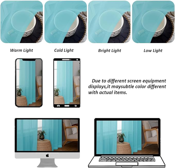 Chyhomenyc Aqua Sheer Curtains 84 Inches Long 2 Panels Set, Light Filtering - Image 8