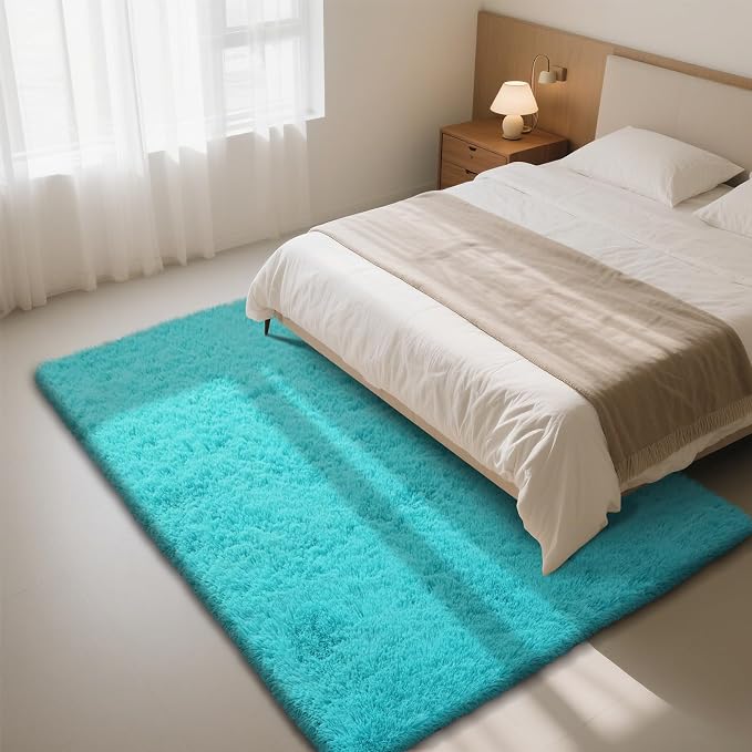 yongyangjuxin Teal Blue Rug Fluffy Rug, 6x9 Teal Area Rugs - Image 2