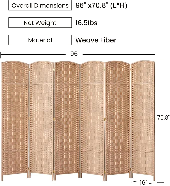 Rose Home Fashion Room Divider, 6 ft Tall Room Dividers and Folding Privacy - Image 3
