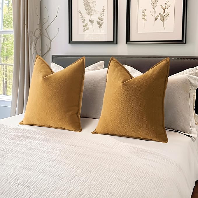MIULEE Pack of 2 Mustard Yellow Decorative Pillow Covers 18x18 Inch Soft - Image 5