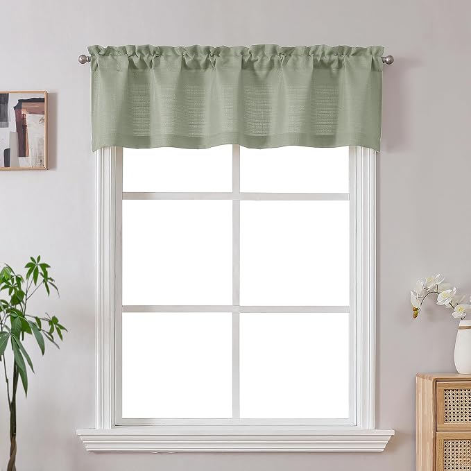 Gwine Light Green Valance for Windows, Light Filtering Faux Linen Textured by Gwine