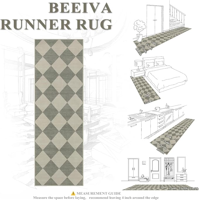 Beeiva Checkered Print Runners for Hallways Non Slip 2.5x12, Moroccan Plaid - Image 7