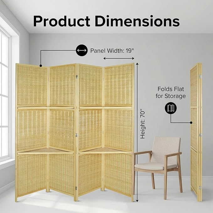 Bluecat 4 Panel Bamboo Room Divider - Image 4
