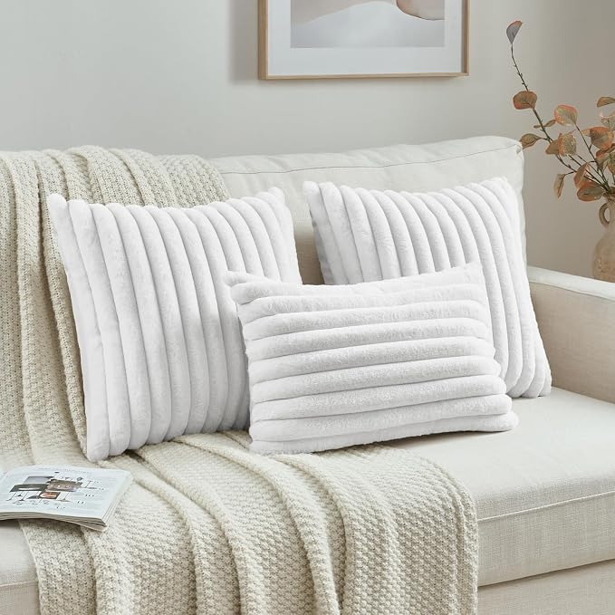 FUTEI White Decorative Throw Pillow Covers Set of 2, 12x20 Inch Soft Fluffy - Image 4
