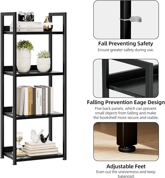 NUMENN Narrow Bookshelf, 4 Tier Bookshelves, Home Office Bookcase Shelf Storage - Image 5