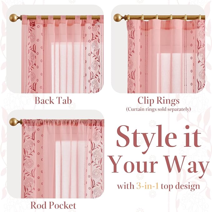jinchan Winslow Pink Sheer Curtains 84 Inch - Image 7