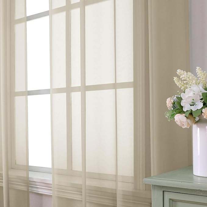 Aiyufeng Taupe Sheer Curtains 90 Inches Long 2 Panels Set, Semi Transparent - Image 7