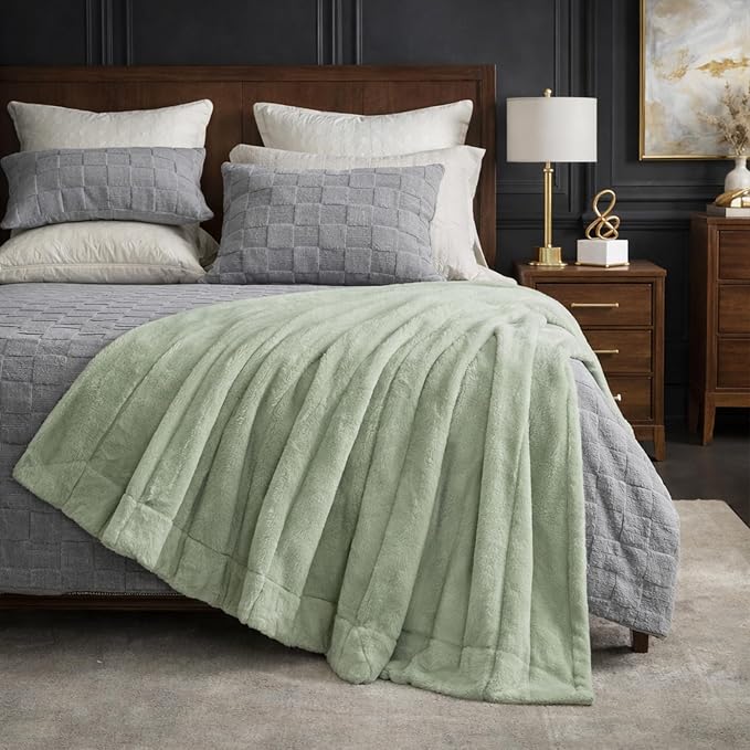 Cozy Bliss Deluxe Sheared Rabbit Faux Fur Throw Blanket, Soft Fuzzy High-Low - Image 6